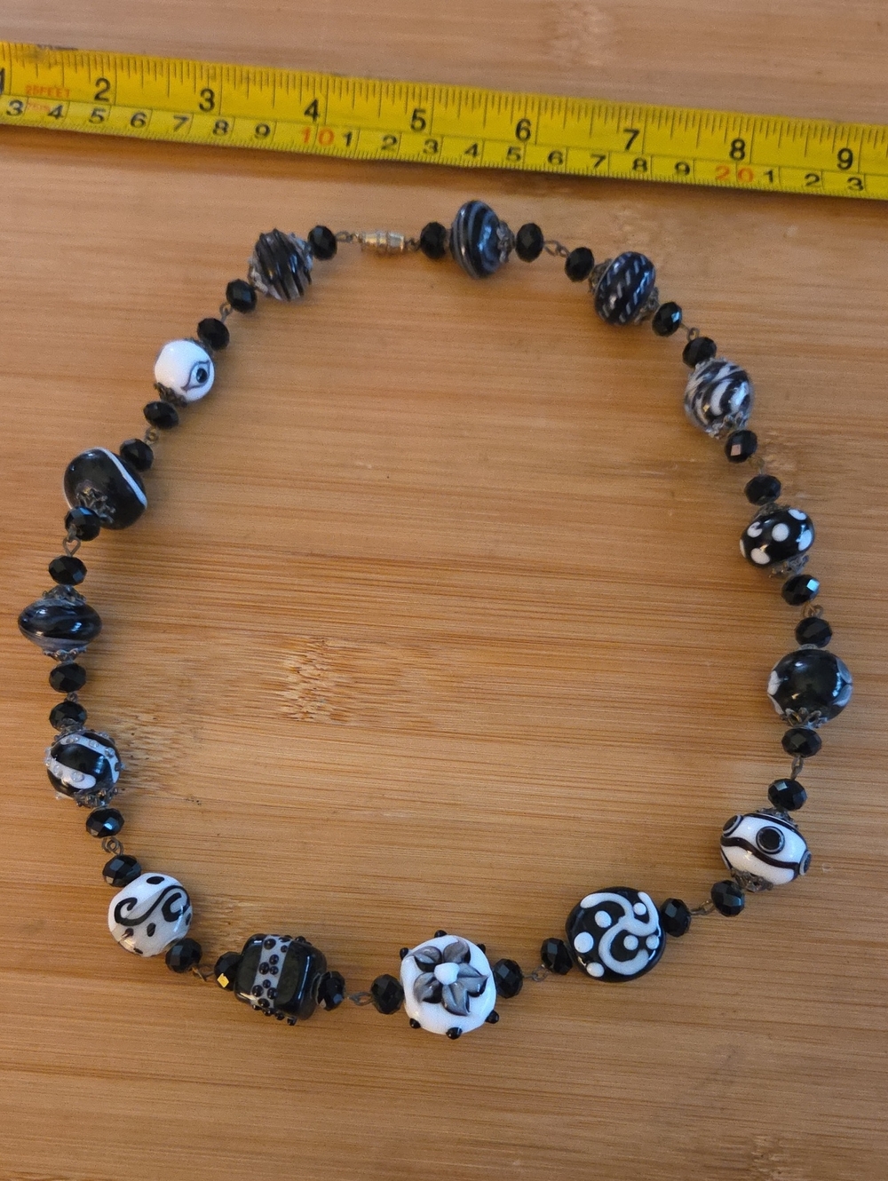 Vintage Lampwork Black & White Glass Bead Necklace
